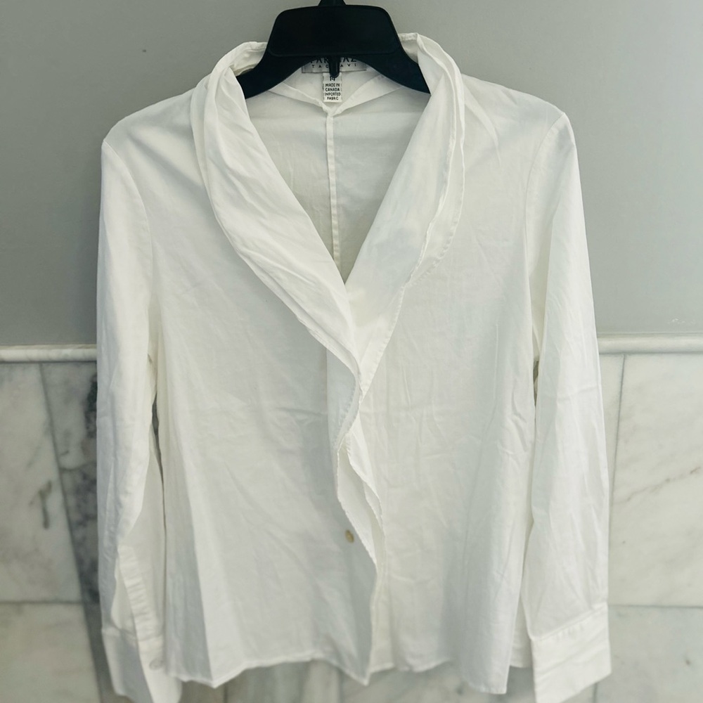 Ferinaz Taghavi White Ruffled Blouse button down 14